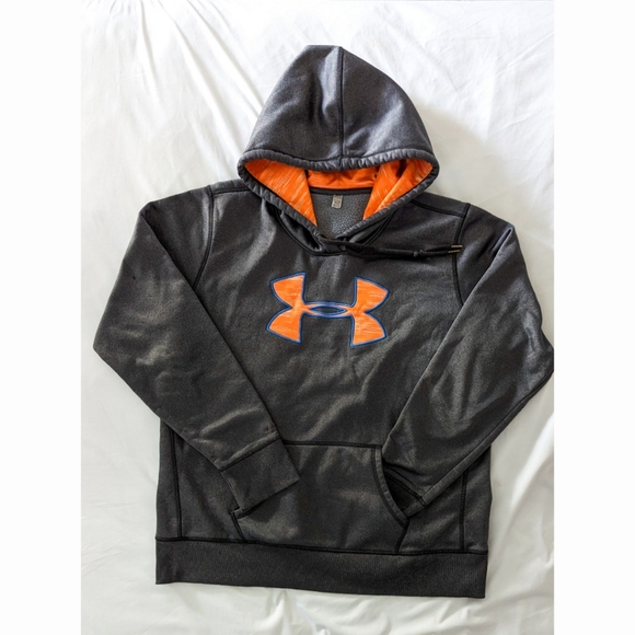 SOLD 🚫 *EUC* Under Armour UA Pullover Hooded Hoodie, Gray Orange Blue - Picture 2 of 10